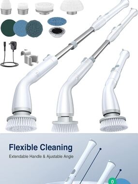 White Electric Spin Scrubber with Extendable Handle